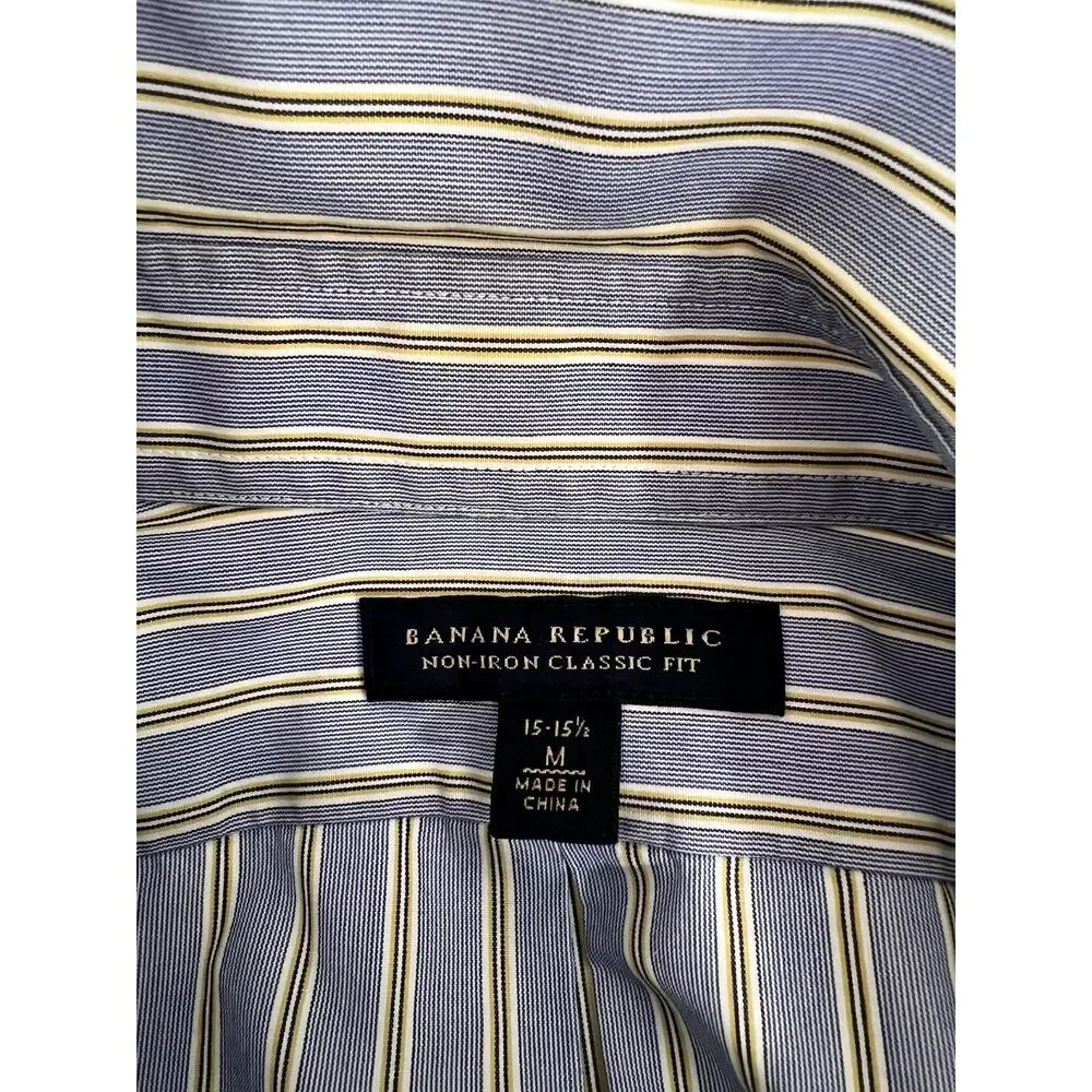 Banana Republic Non-Iron Classic Fit Button Up Shirt Blue Yellow Stripe Men's M